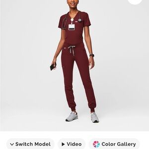 Figs burgundy scrub set xs